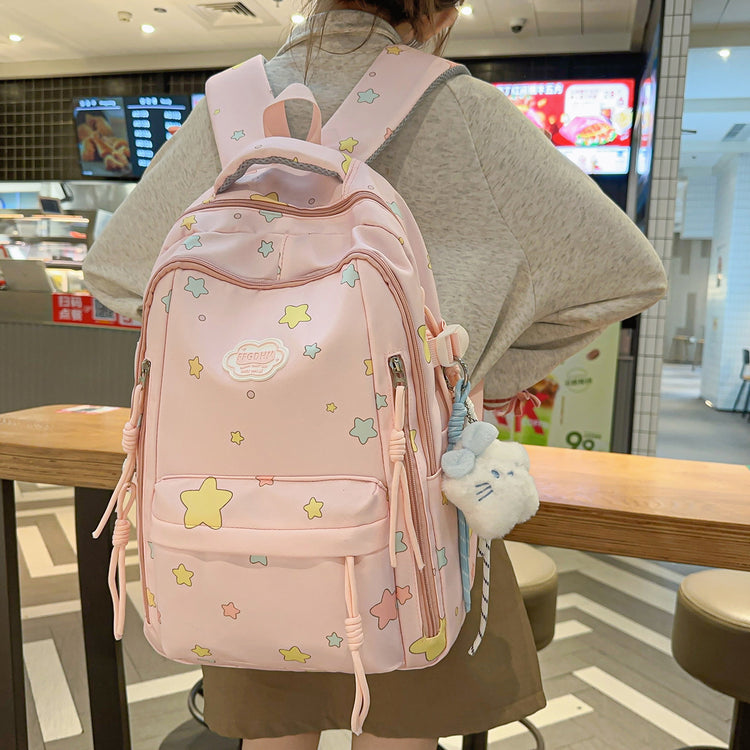 致青春｜日系ins高顏值雙肩包小清新甜美星星背包初高中生輕便大容量書包「2077-133」25.10-4