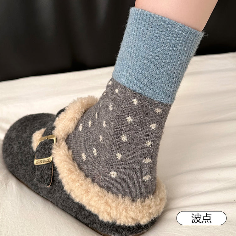 女襪｜加厚羊毛襪子女日系保暖可愛卡通堆堆襪軟糯親膚舒適彈力中筒襪「HD25868」25.12-1