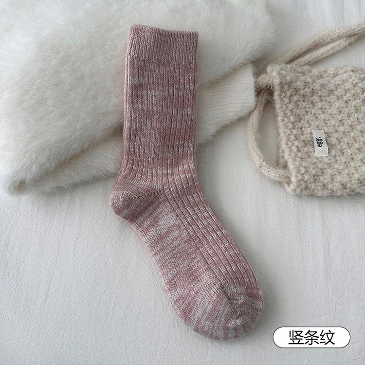 女襪｜襪子女士拼色點子紗加厚保暖羊毛襪冬季蓄熱鎖溫抗寒堆堆襪「D25859」25.11-2