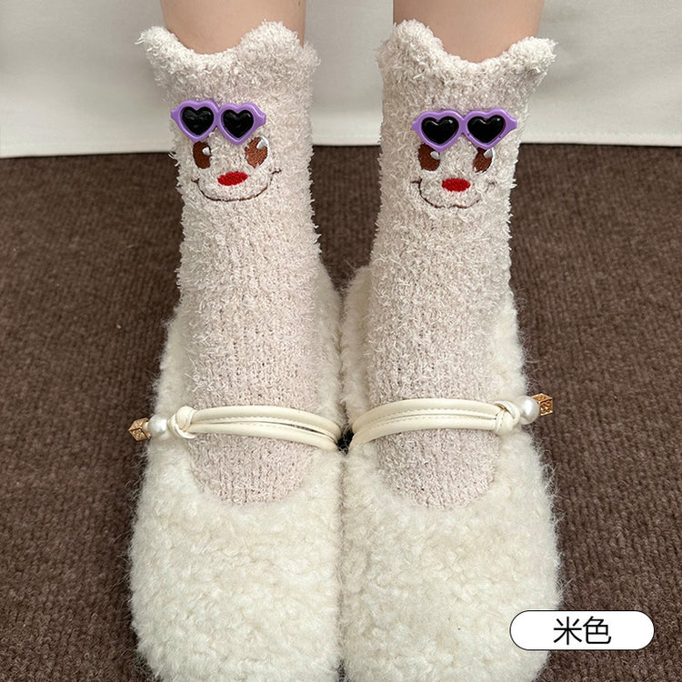 女襪｜立體小熊襪子女秋冬保暖加厚可愛卡通睡眠襪親膚舒適居家地板襪「WN2532」25.12-1