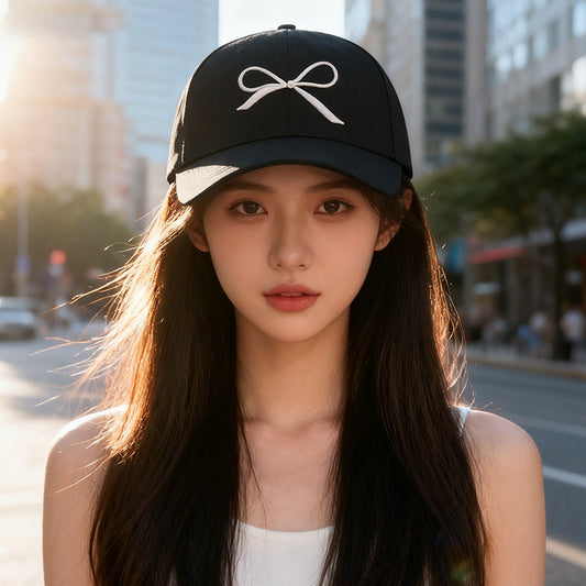 流行帽子 |ins韓版蝴蝶結硬頂帽子女 時尚百搭棒球帽戶外休閒顯臉小鴨舌帽潮「C3831」25.09-3