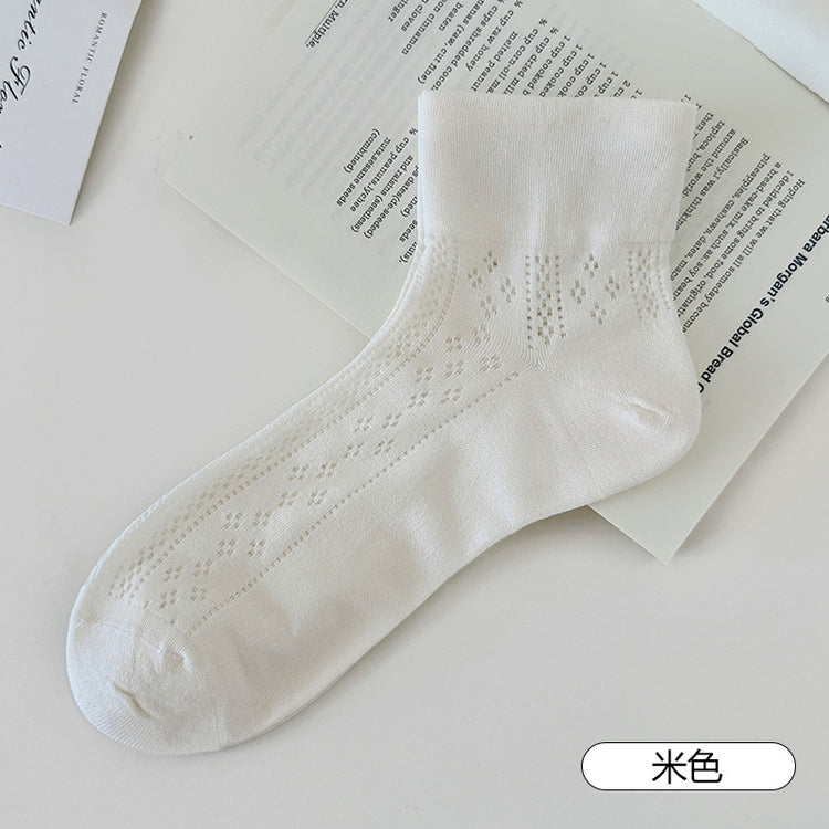 女襪｜莫代爾襪子女夏季薄款鏤空網眼透氣短襪棉質親膚舒適彈力無骨襪「FP8519」25.07-3