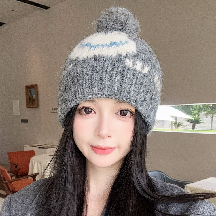 流行帽子 |2025新款可愛提花青蛙毛球毛線帽子女秋冬保暖護耳針織帽男套頭帽「C5569」25.09-2