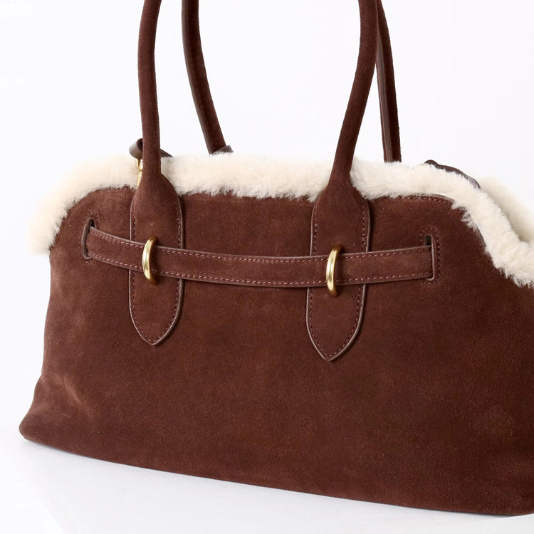 質感真皮｜2025新款復古磨砂毛絨拼接手提包大容量通勤腋下包女包包小眾設計「8358」25.11-3