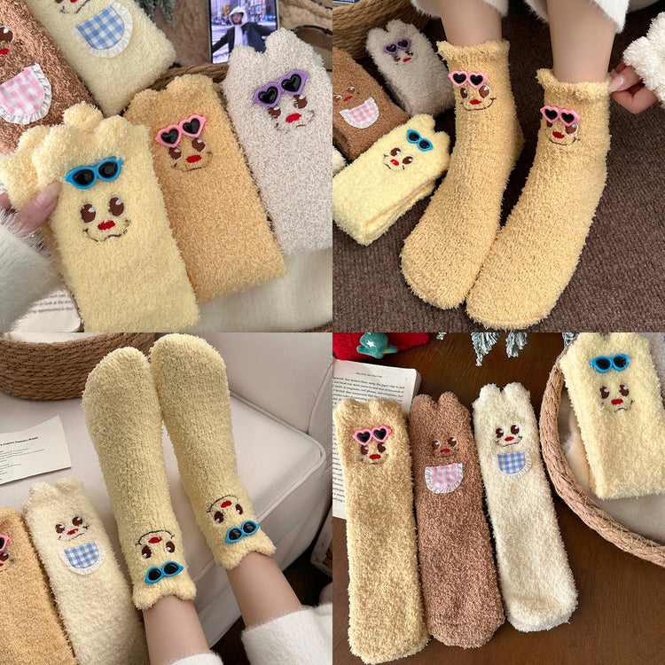 女襪｜立體小熊襪子女秋冬保暖加厚可愛卡通睡眠襪親膚舒適居家地板襪「WN2532」25.12-1