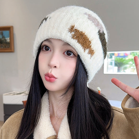 流行帽子 |帽子女秋冬大頭圍顯臉小毛線帽氛圍感戶外保暖針織帽護耳瓜皮帽男「C5573」25.09-2