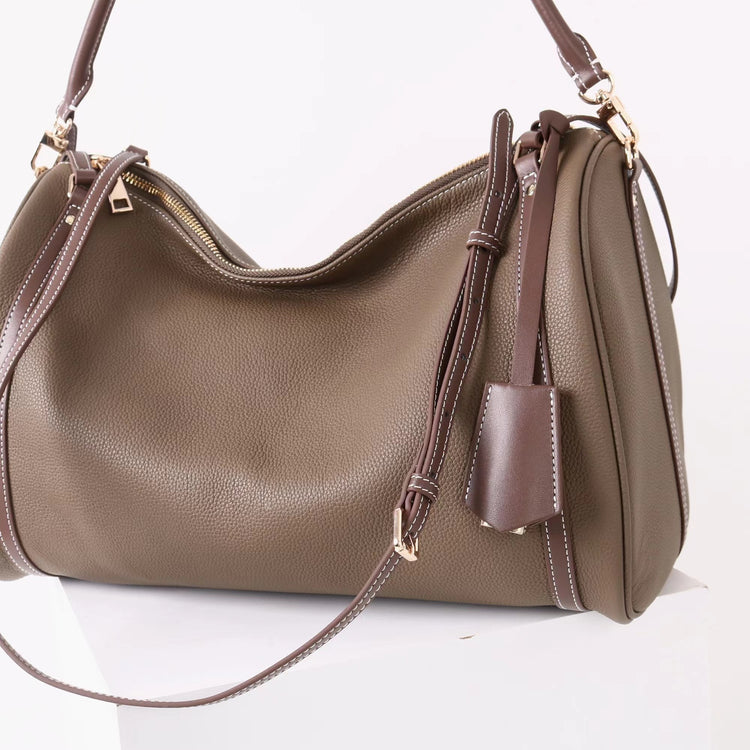 質感真皮｜2025新頭層牛皮保齡球腋下包托特包波士頓枕頭包手提單肩斜挎包「6189」25.11-4