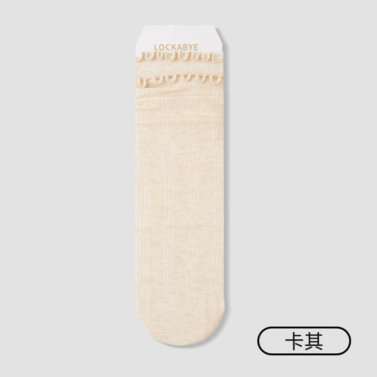 女襪｜10A抑菌襪子女棉質吸汗透氣彈力無骨中筒襪木耳邊親膚舒適堆堆襪「TY154」25.10-4