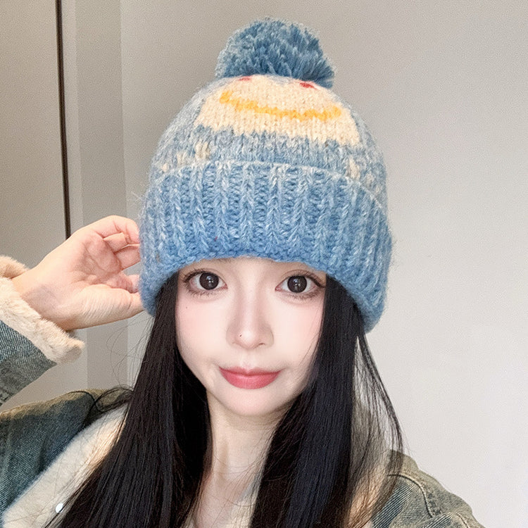 流行帽子 |2025新款可愛提花青蛙毛球毛線帽子女秋冬保暖護耳針織帽男套頭帽「C5569」25.09-2