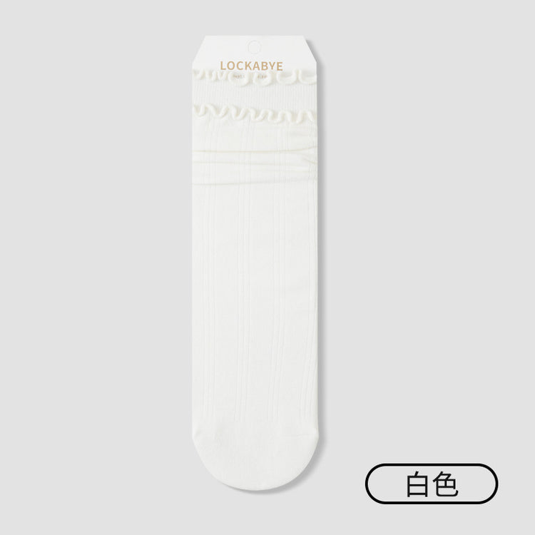 女襪｜10A抑菌襪子女棉質吸汗透氣彈力無骨中筒襪木耳邊親膚舒適堆堆襪「TY154」25.10-4