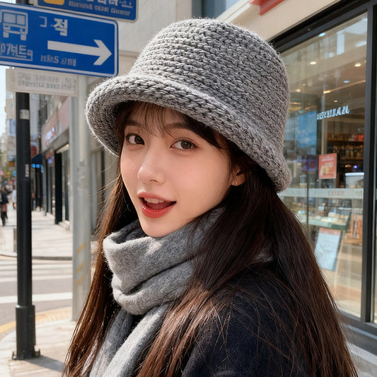 流行帽子｜秋冬日系加厚毛線漁夫帽子女卷邊盆帽純色百搭保暖顯臉小針織帽男「C5653」25.09-5