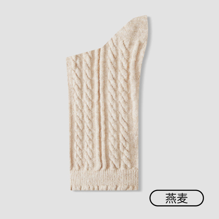 女襪｜襪子女加厚保暖蓄熱鎖溫麻花羊毛襪彈力花邊親膚舒適堆堆襪「M3166」25.10-4