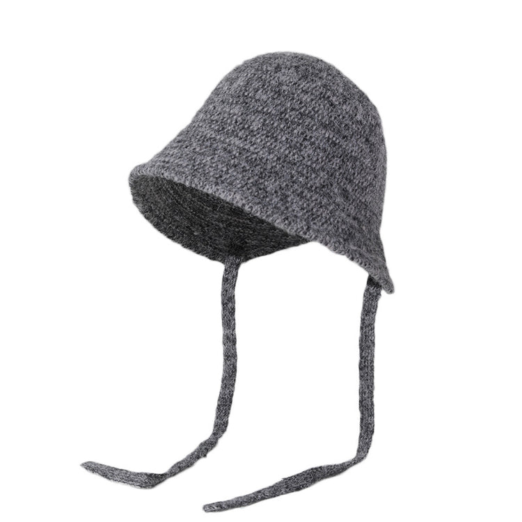 流行帽子｜韓系毛絨針織系帶漁夫帽子女秋冬顯臉小百搭盆帽大頭圍保暖水桶帽「C5743」25.10-4