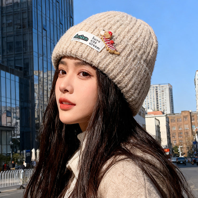 流行帽子｜韓版針織帽子秋冬百搭顯臉小保暖毛線帽甜美可愛新款刺繡冷帽男潮「C5742」25.10-4