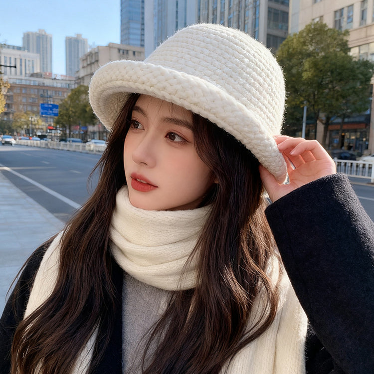 流行帽子｜秋冬日系加厚毛線漁夫帽子女卷邊盆帽純色百搭保暖顯臉小針織帽男「C5653」25.09-5