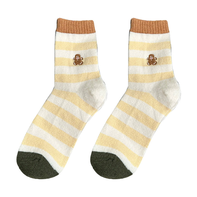 女襪｜襪子女士冬季加厚保暖親膚舒適羊毛襪ins潮卡通刺繡聖誕襪「YM2357」25.12-2