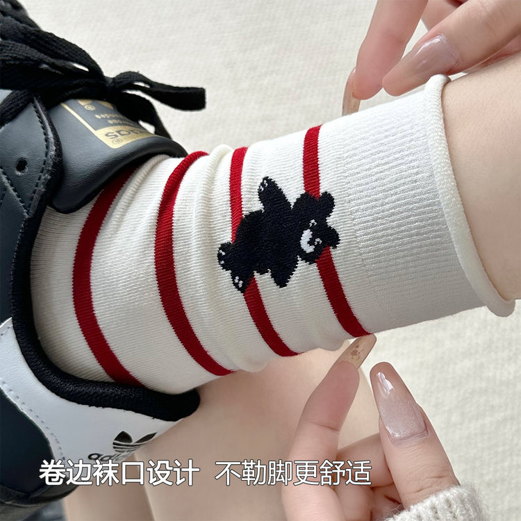 女襪｜卷邊襪子女可愛卡通動物圖案堆堆襪棉質吸汗透氣親膚舒適襪子「WN2515」25.08-4