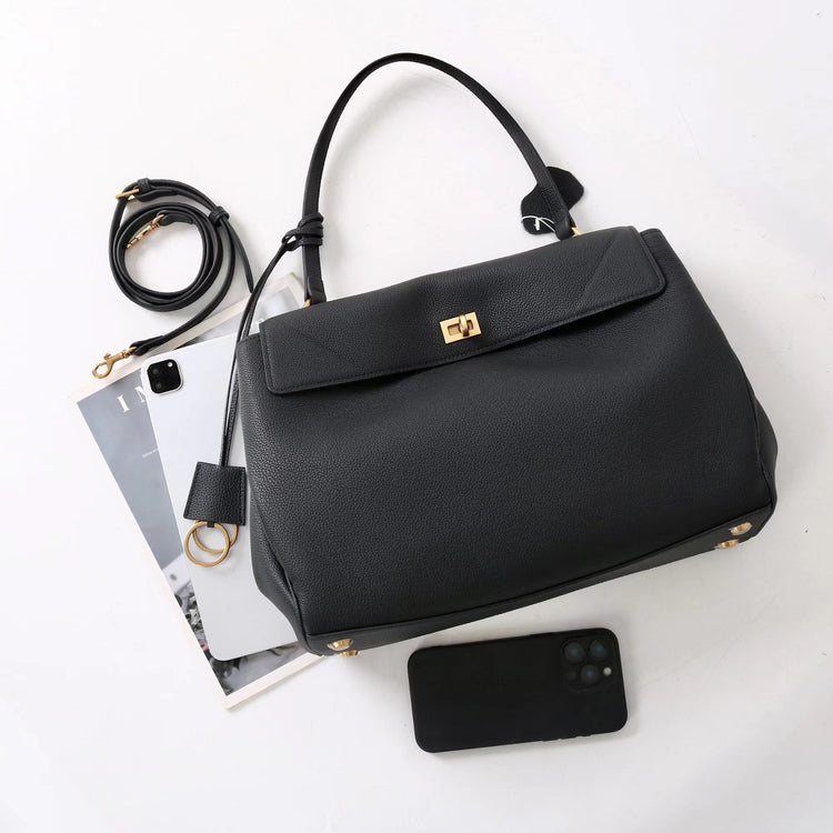 質感真皮｜2025新款togo牛皮B家同款鬆弛感大小號真皮鎖扣手提包單肩斜挎包「X5133 D5134」25.12-1