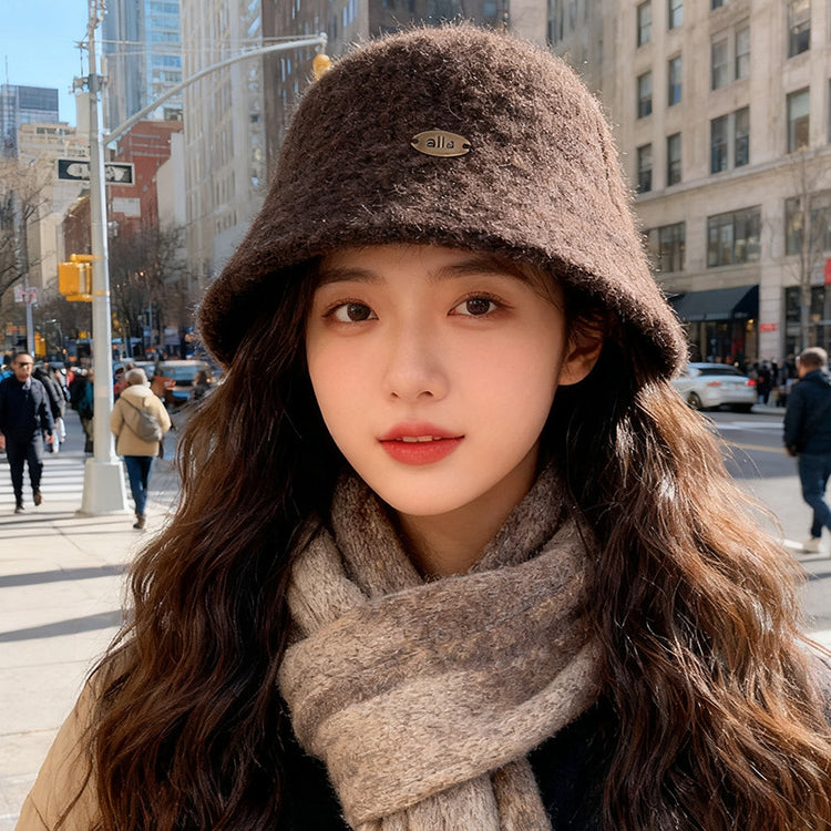 流行帽子｜秋冬新款毛絨漁夫帽子女大頭圍保暖毛絨水桶帽韓版時尚顯臉小盆帽「C5659」25.09-5