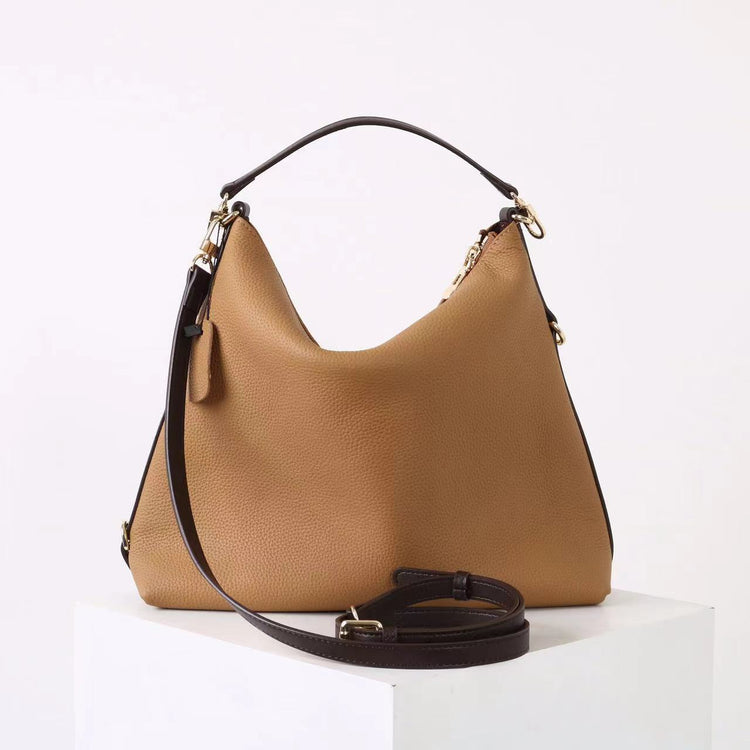 質感真皮｜2025新款潮流時尚百搭休閒頭層軟牛皮鏈條荔枝紋單肩包斜挎通勤托特包「6667」25.12-2