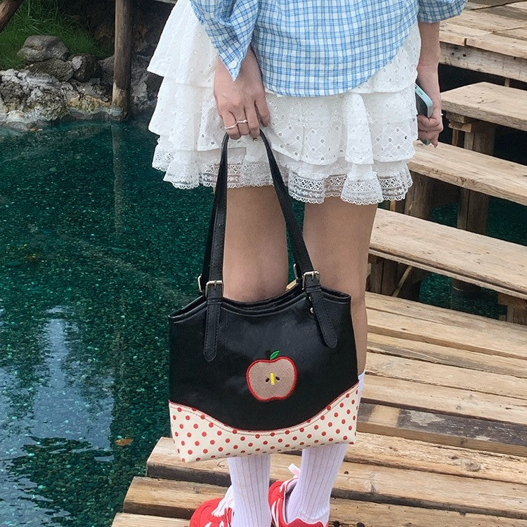 日韓流行 | 夏季可愛少女蘋果波點手提包2025新款小眾設計感通勤小托特包「M9007」25.06-4