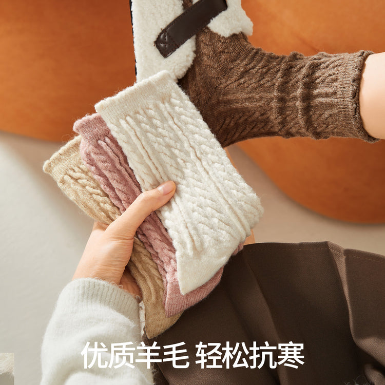女襪｜襪子女加厚保暖蓄熱鎖溫麻花羊毛襪彈力花邊親膚舒適堆堆襪「M3166」25.10-4