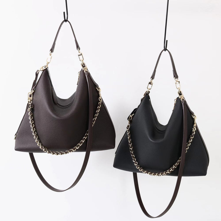 質感真皮｜2025新款潮流時尚百搭休閒頭層軟牛皮鏈條荔枝紋單肩包斜挎通勤托特包「6667」25.12-2