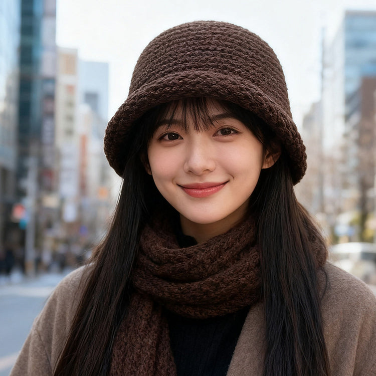 流行帽子｜秋冬日系加厚毛線漁夫帽子女卷邊盆帽純色百搭保暖顯臉小針織帽男「C5653」25.09-5