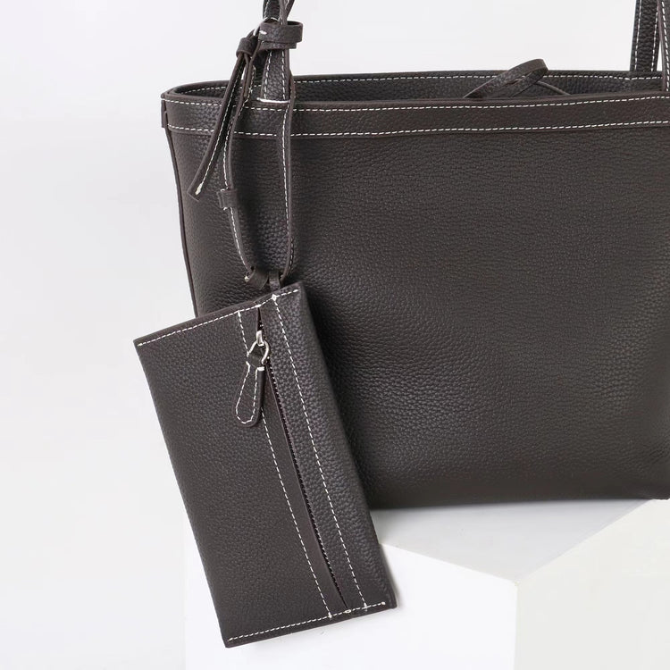 質感真皮｜2025新款牛皮復古時尚單肩手提包百搭高級感托特包子母包通勤極簡包「8271」25.11-2