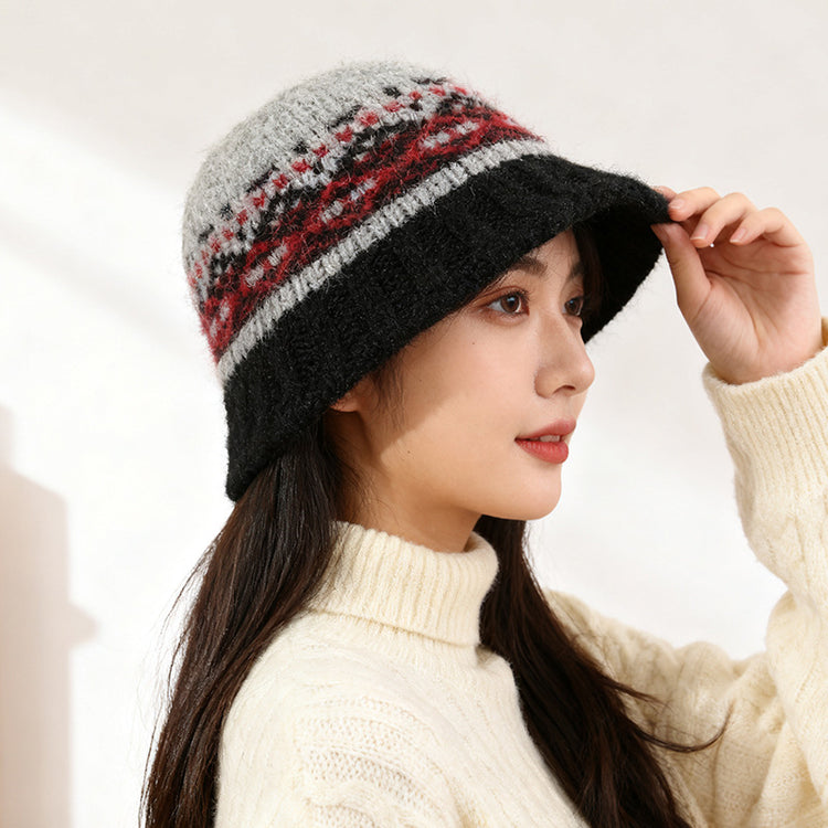 流行帽子｜費爾島風提花漁夫帽子女韓版百搭2025新款時尚盆帽顯臉小水桶帽男「C5835」25.11-3