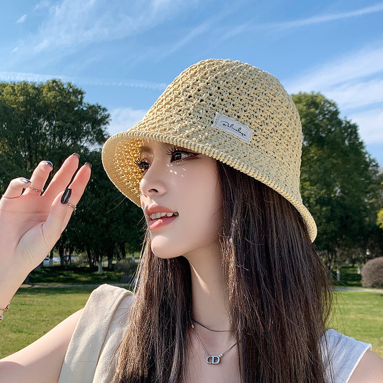 流行帽子｜夏季新款鏤空透氣帽子女編織草帽遮陽沙灘水桶帽海邊太陽帽子批發「C5038」25.05-2