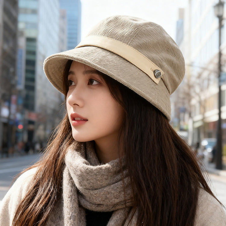 流行帽子｜秋冬燈芯絨漁夫帽子女2025新款一帽多戴禮帽休閒百搭保暖貝雷帽潮「C5636」25.09-4
