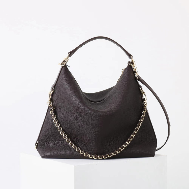 質感真皮｜2025新款潮流時尚百搭休閒頭層軟牛皮鏈條荔枝紋單肩包斜挎通勤托特包「6667」25.12-2