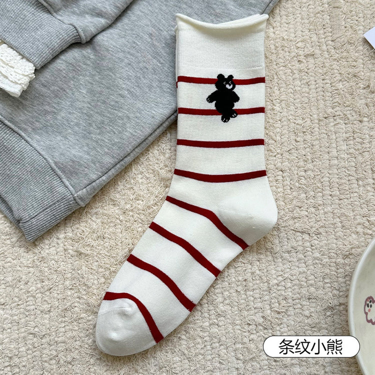女襪｜卷邊襪子女可愛卡通動物圖案堆堆襪棉質吸汗透氣親膚舒適襪子「WN2515」25.08-4