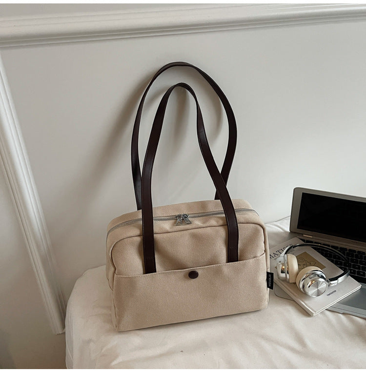 致青春｜大容量帆布包女2025新款復古洋氣單肩包上班通勤托特包「6673-125」25.10-4