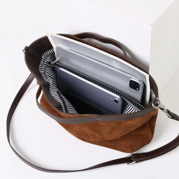 質感真皮｜2025新款復古通勤磨砂牛皮大容量手提包鬆弛感托特包軟皮斜背包「9107」25.11-4