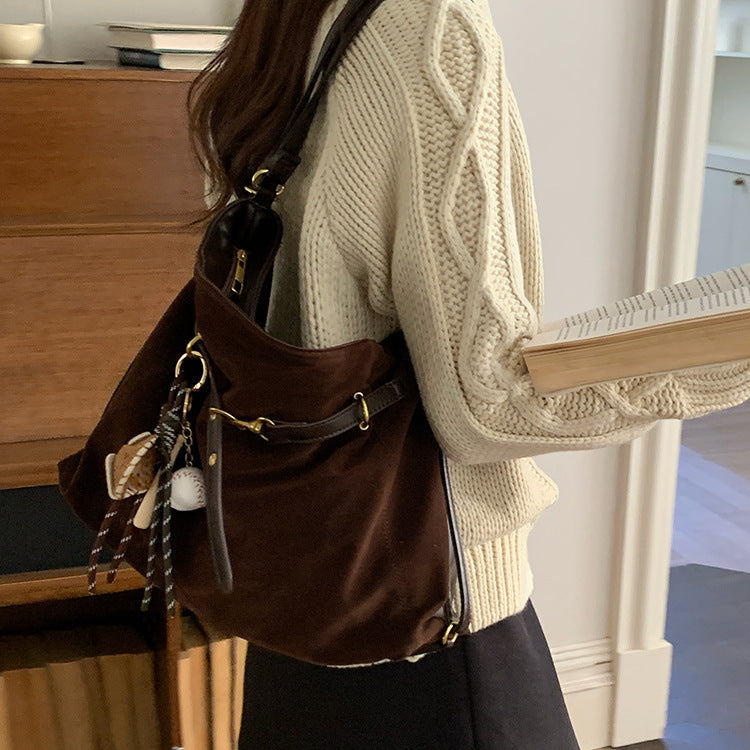 日韓流行｜秋冬新款麂皮絨多功能背包大容量休閒單肩斜挎通勤托特包雙肩背包「D9047」25.11-4