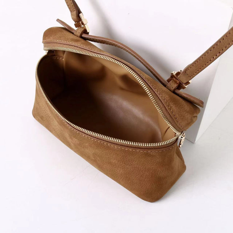 質感真皮｜2025新款百搭LP19真皮手提包磨砂麂皮絨飯盒包化妝包手拎肩斜背包「8323-1」25.10-4