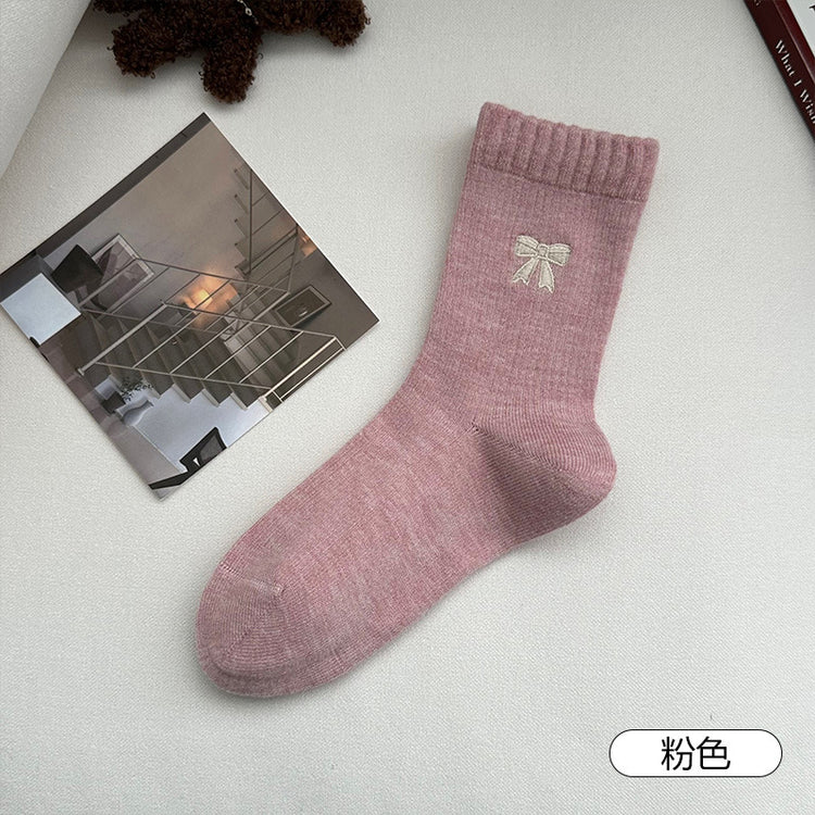 女襪｜美拉德襪子女秋冬ins潮棉質吸汗透氣中筒襪韓系蝴蝶結彈力堆堆襪「MYH24151」25.10-3
