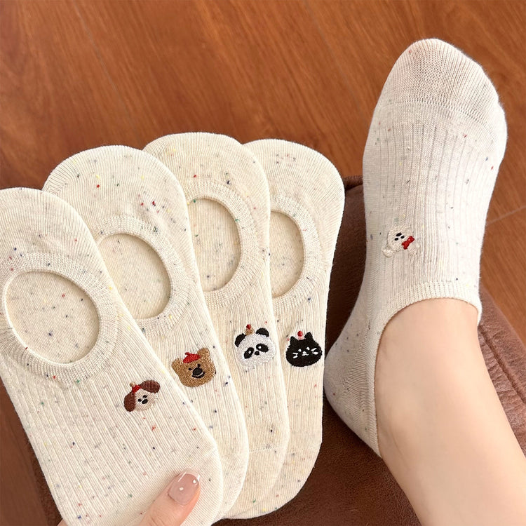 女襪｜點子紗襪子女夏季薄款可愛卡通淺口隱形襪硅膠防滑不掉跟無骨船襪「H5607」25.05-2