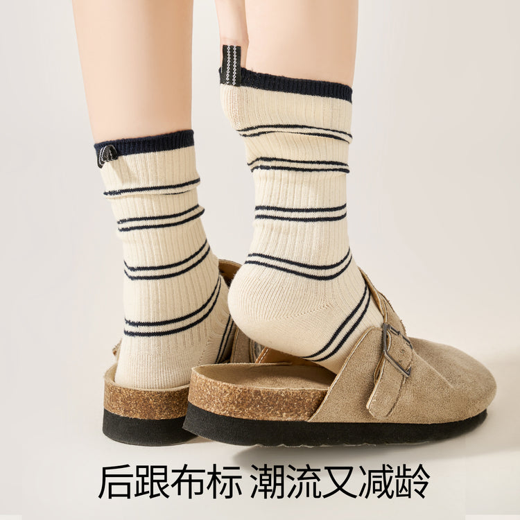 女襪｜襪子女士棉質吸汗透氣雙針耐磨堆堆襪彈力無骨親膚舒適中筒襪「AM2437」25.07-2