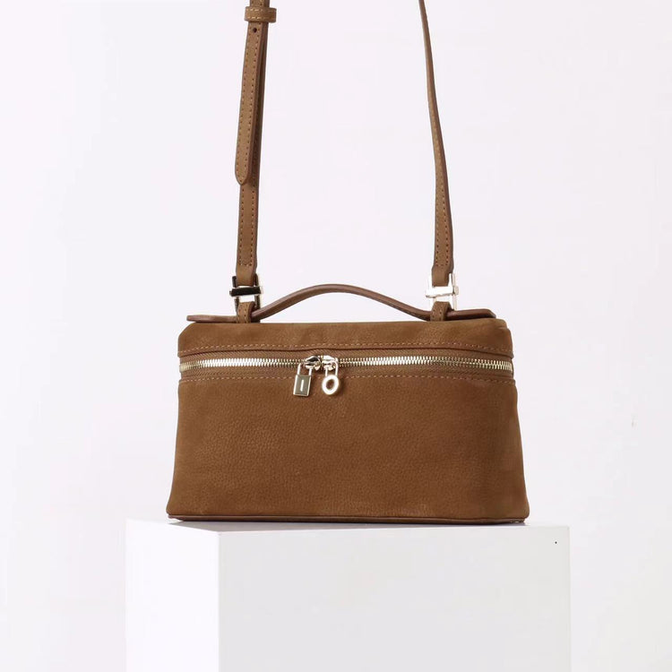 質感真皮｜2025新款百搭LP19真皮手提包磨砂麂皮絨飯盒包化妝包手拎肩斜背包「8323-1」25.10-4