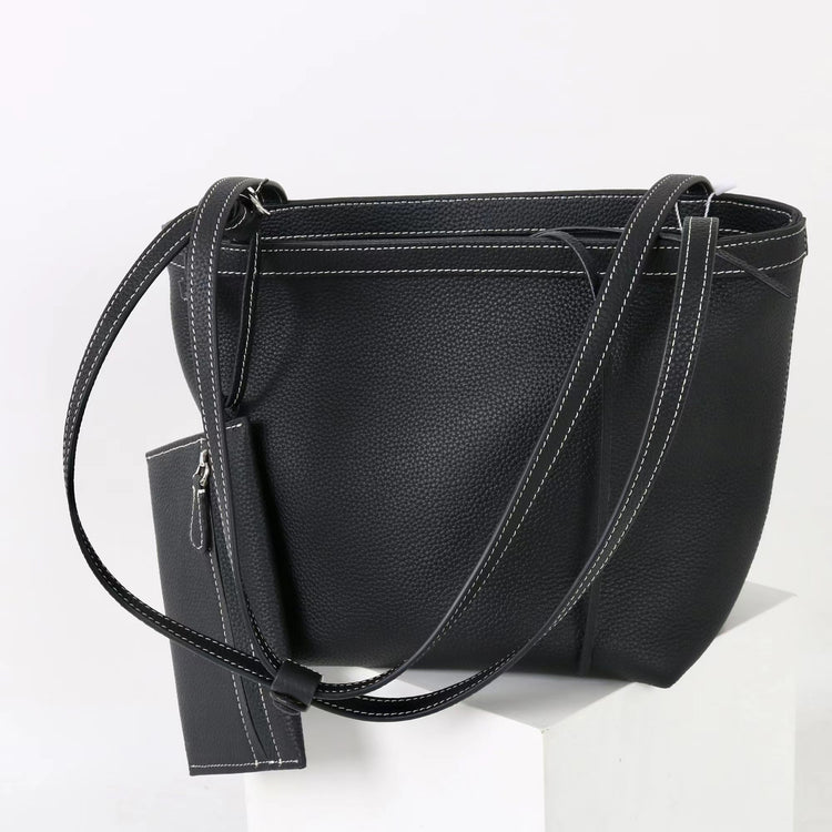 質感真皮｜2025新款牛皮復古時尚單肩手提包百搭高級感托特包子母包通勤極簡包「8271」25.11-2