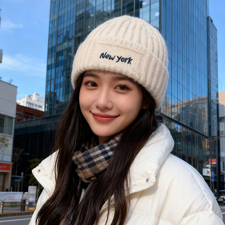 流行帽子｜大頭圍字母刺繡針織毛線帽子女冬季保暖防寒冷帽顯臉小瓜皮包頭帽「C5749」25.10-4