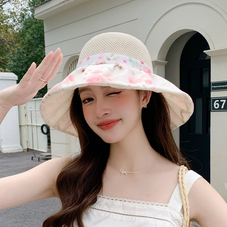 流行帽子｜夏季新款蝴蝶結帽子女防曬小清新遮陽帽戶外出遊防紫外線太陽帽潮「C5253」25.05-1