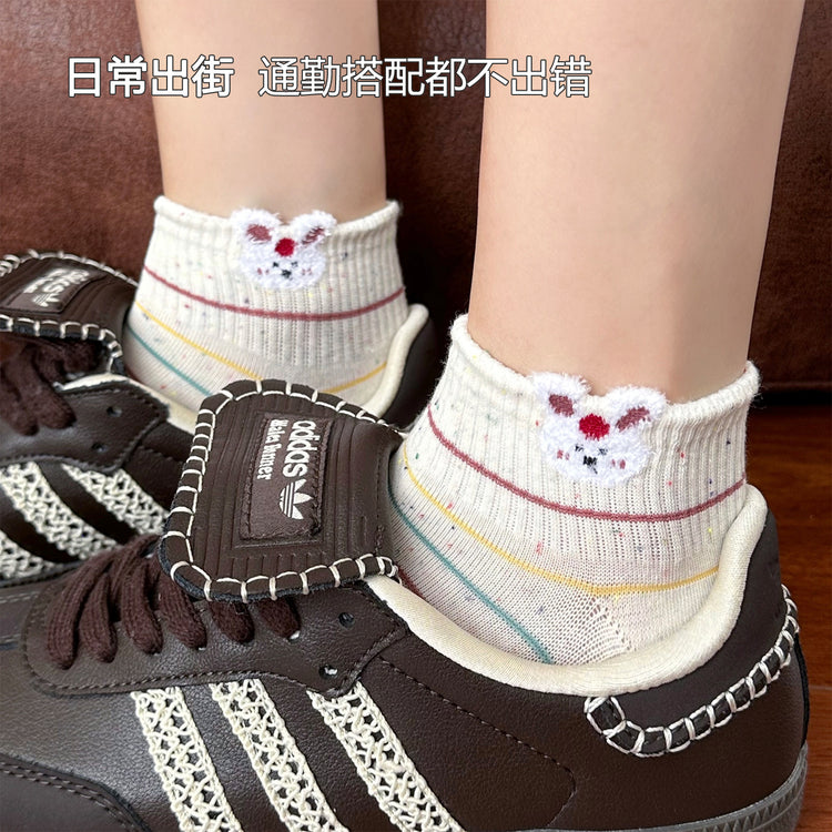 女襪｜點子紗襪子女立體卡通襪口多巴胺短襪棉質吸汗透氣舒適襪子「JR2503」25.07-4