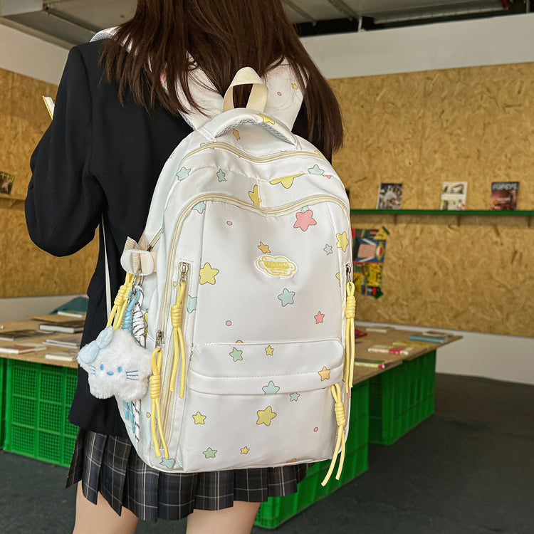 致青春｜日系ins高顏值雙肩包小清新甜美星星背包初高中生輕便大容量書包「2077-133」25.10-4