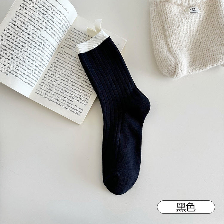 女襪｜拼色襪子女棉質親膚舒適彈力中筒襪柔軟吸汗透氣學院風諸暨襪子「XB2389」25.09-2