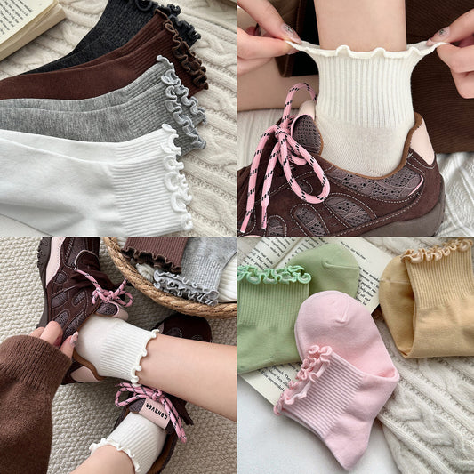 女襪｜白色襪子女10A抑菌防臭學院風運動襪棉質吸汗透氣木耳邊無骨短襪「D25842」25.10-3