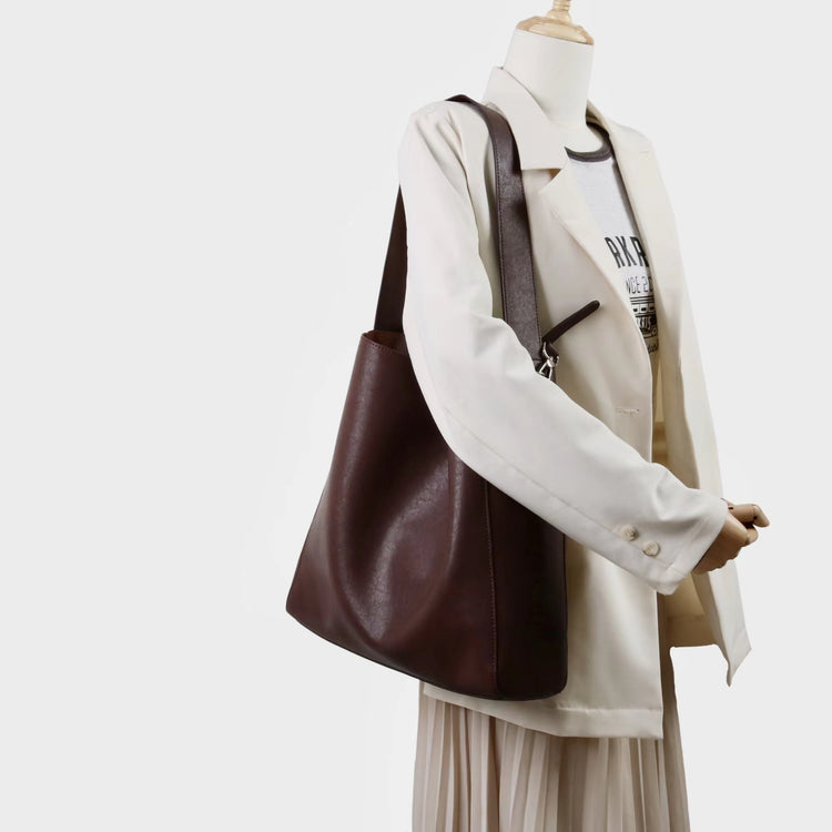 質感真皮｜2025新款高質感軟牛皮慵懶大容量通勤休閒斜挎包托特包時尚單肩腋下包「OS83316」25.10-4